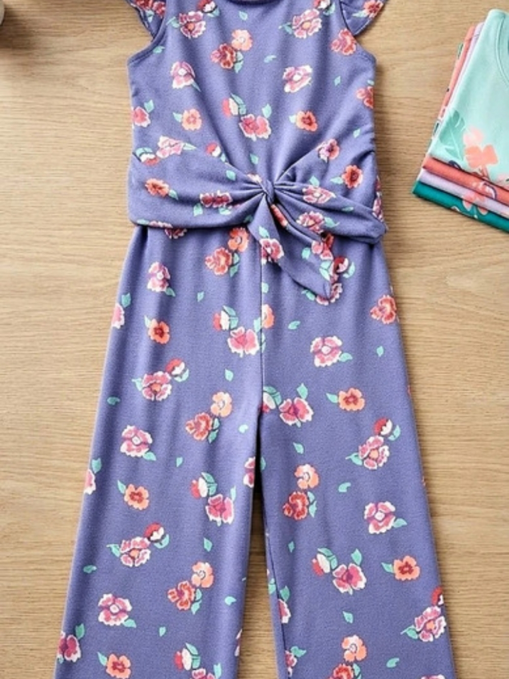 Floral-Print Flutter-Sleeve Jumpsuit for Girls